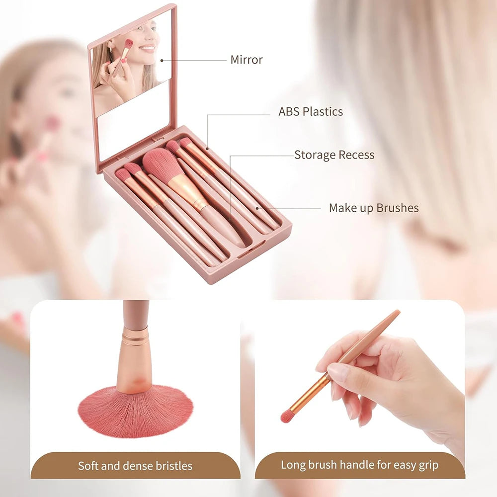 Personalized Travel Makeup Brush Set with Mirror