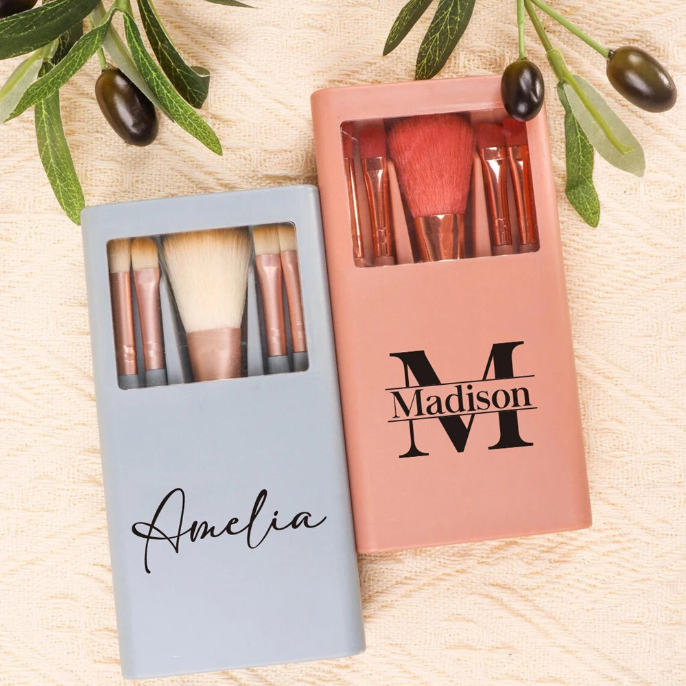 Personalized Travel Makeup Brush Set with Mirror