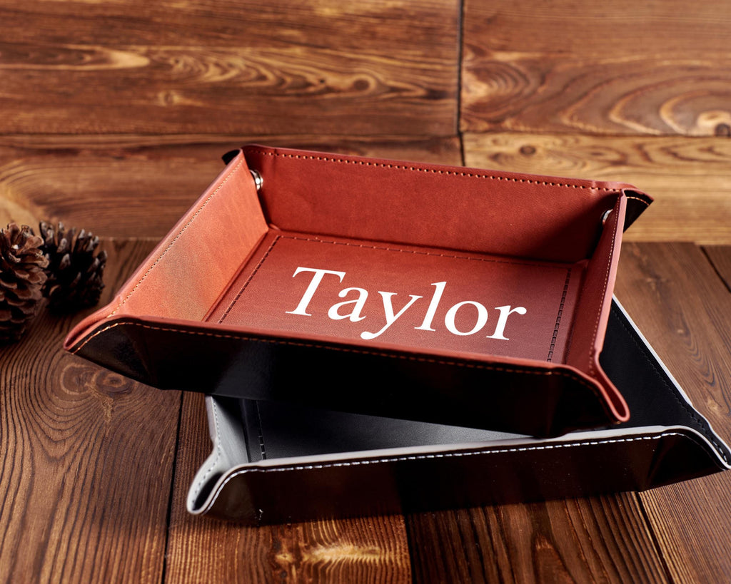 Custom Engraved Leather Valet Tray for Men