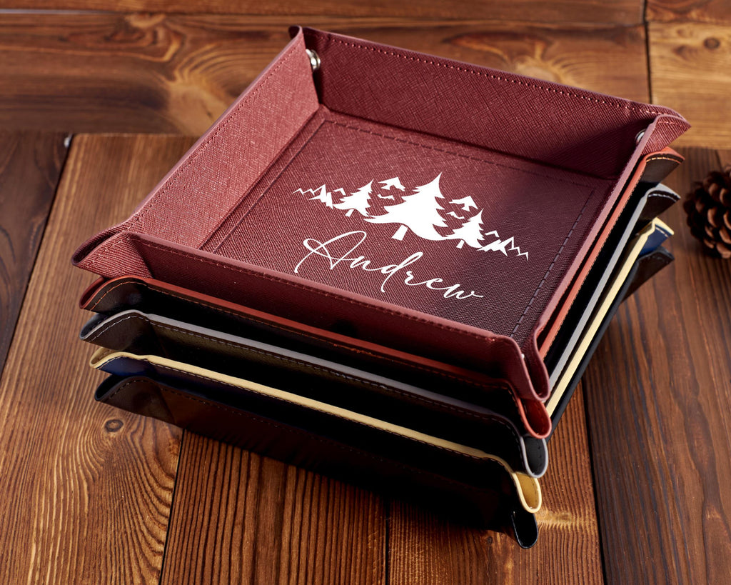 Custom Engraved Leather Valet Tray for Men