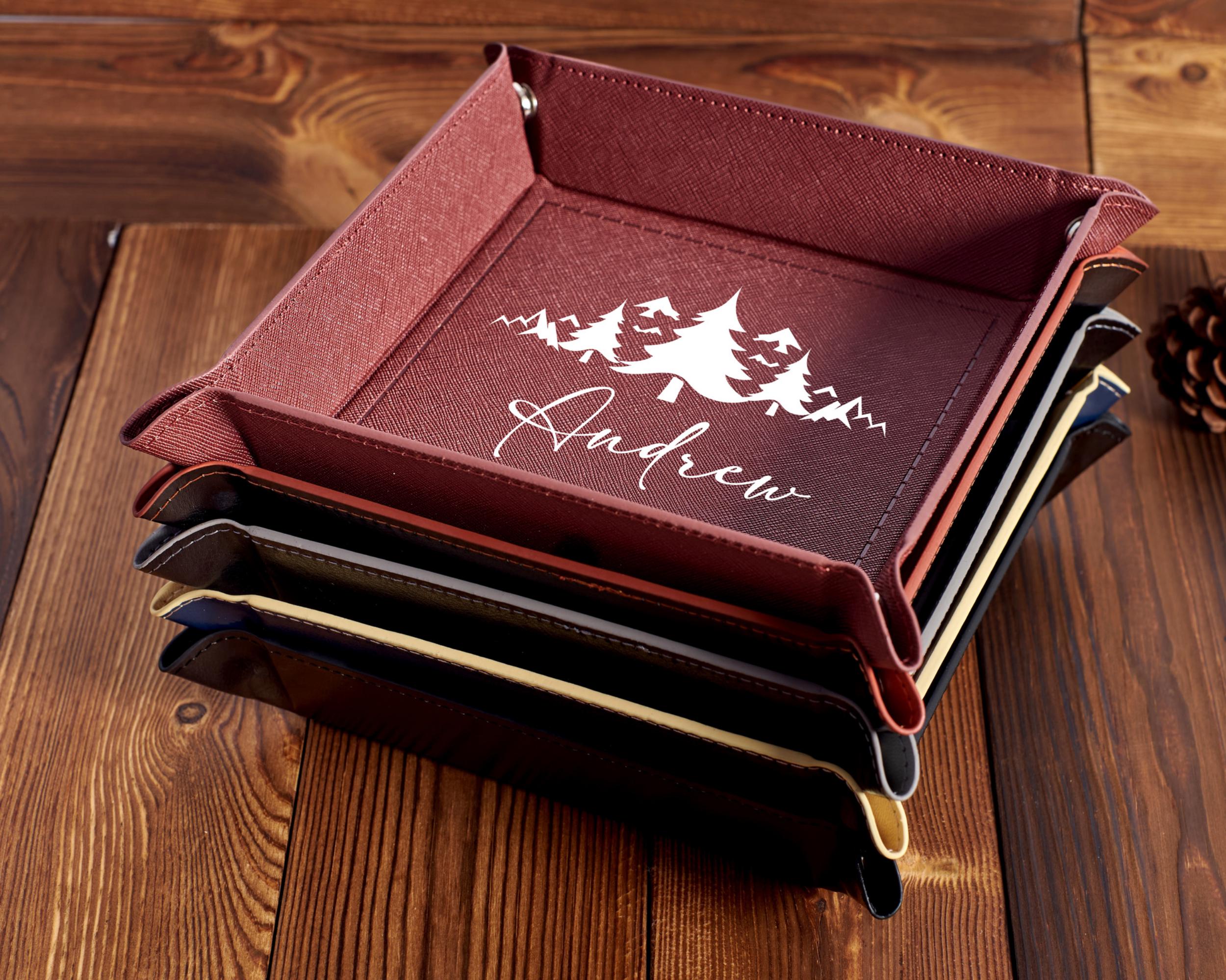 Custom Engraved Leather Valet Tray for Men