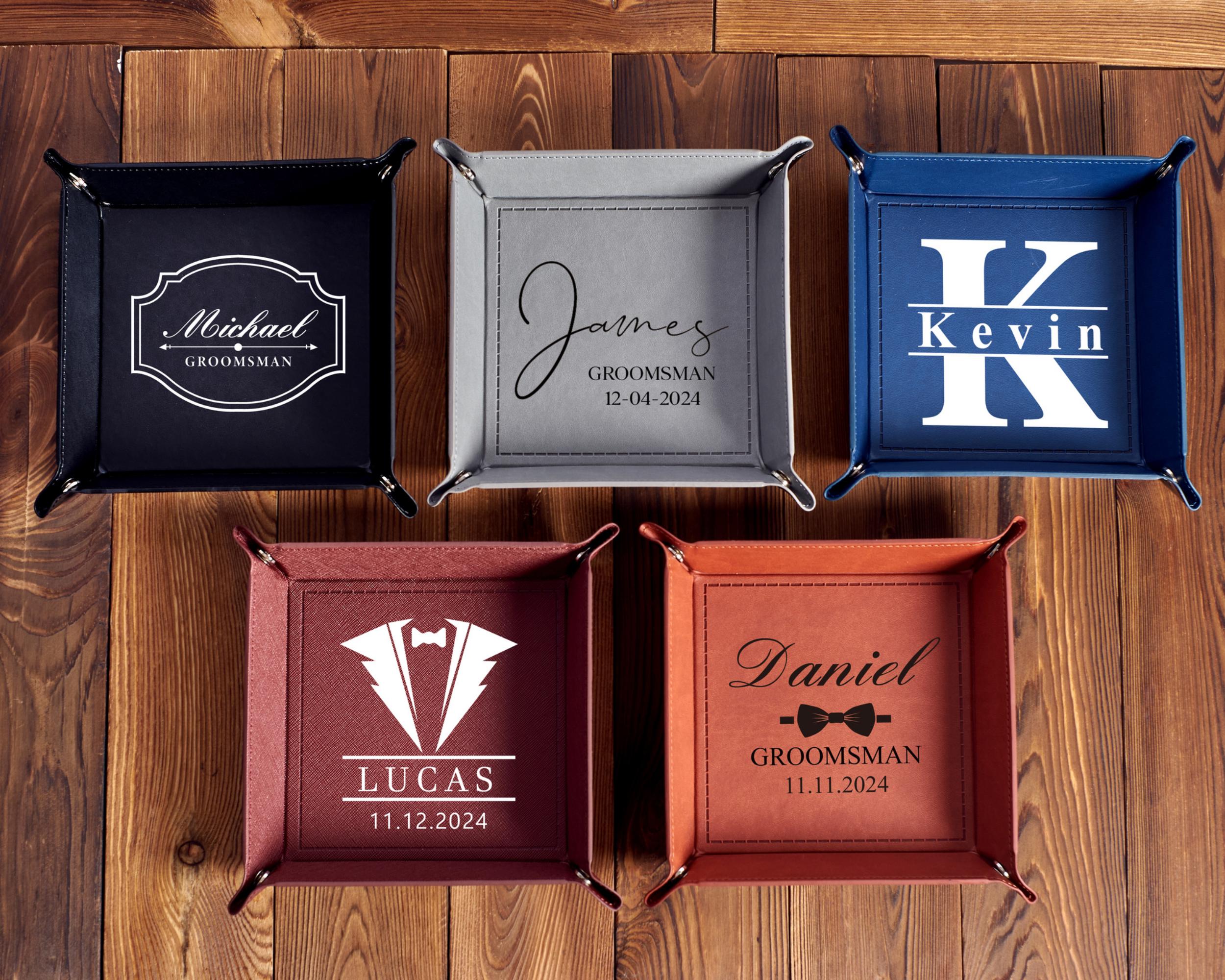 Custom Engraved Leather Valet Tray for Men