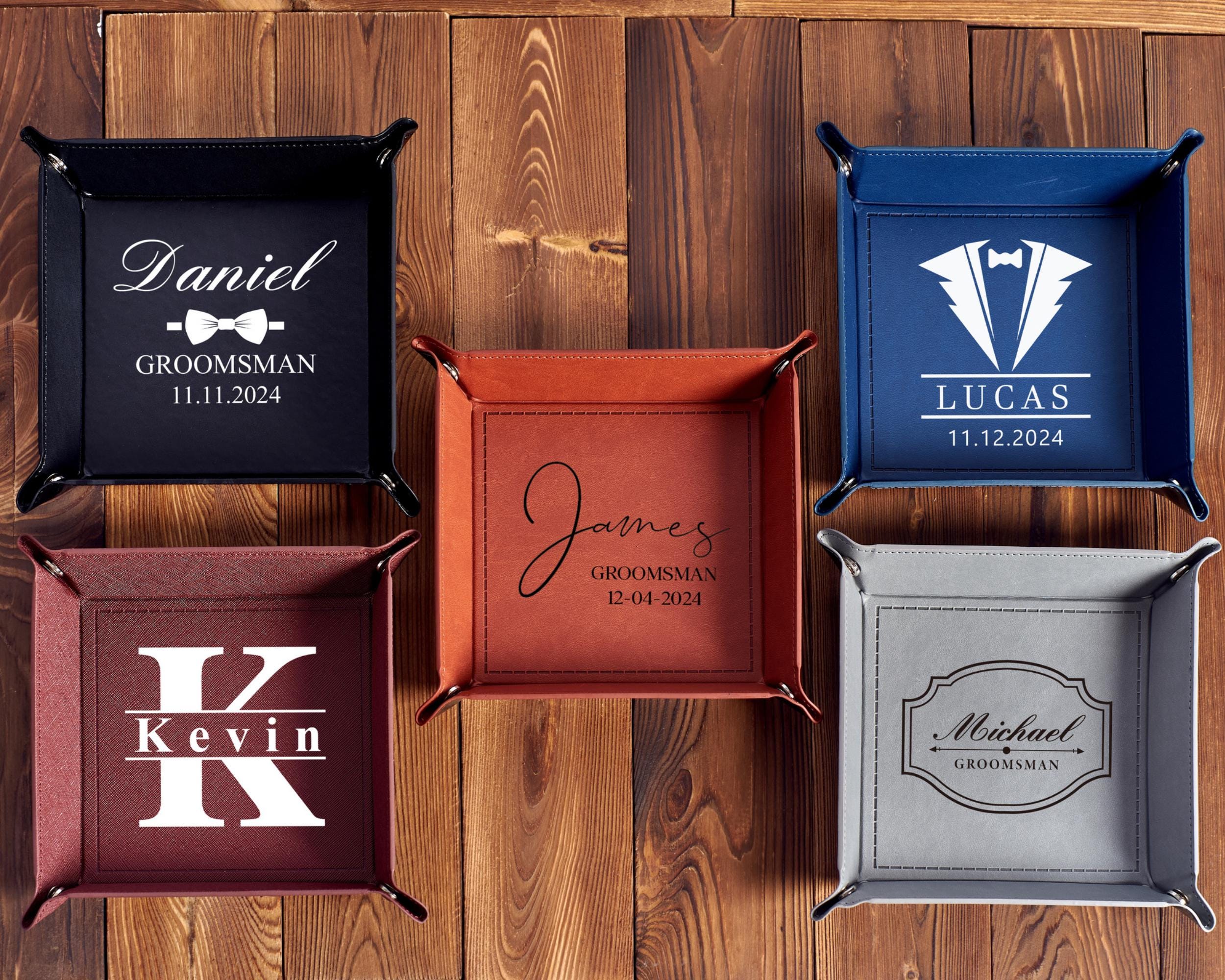 Custom Engraved Leather Valet Tray for Men