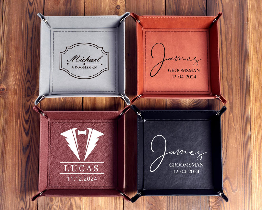 Custom Engraved Leather Valet Tray for Men
