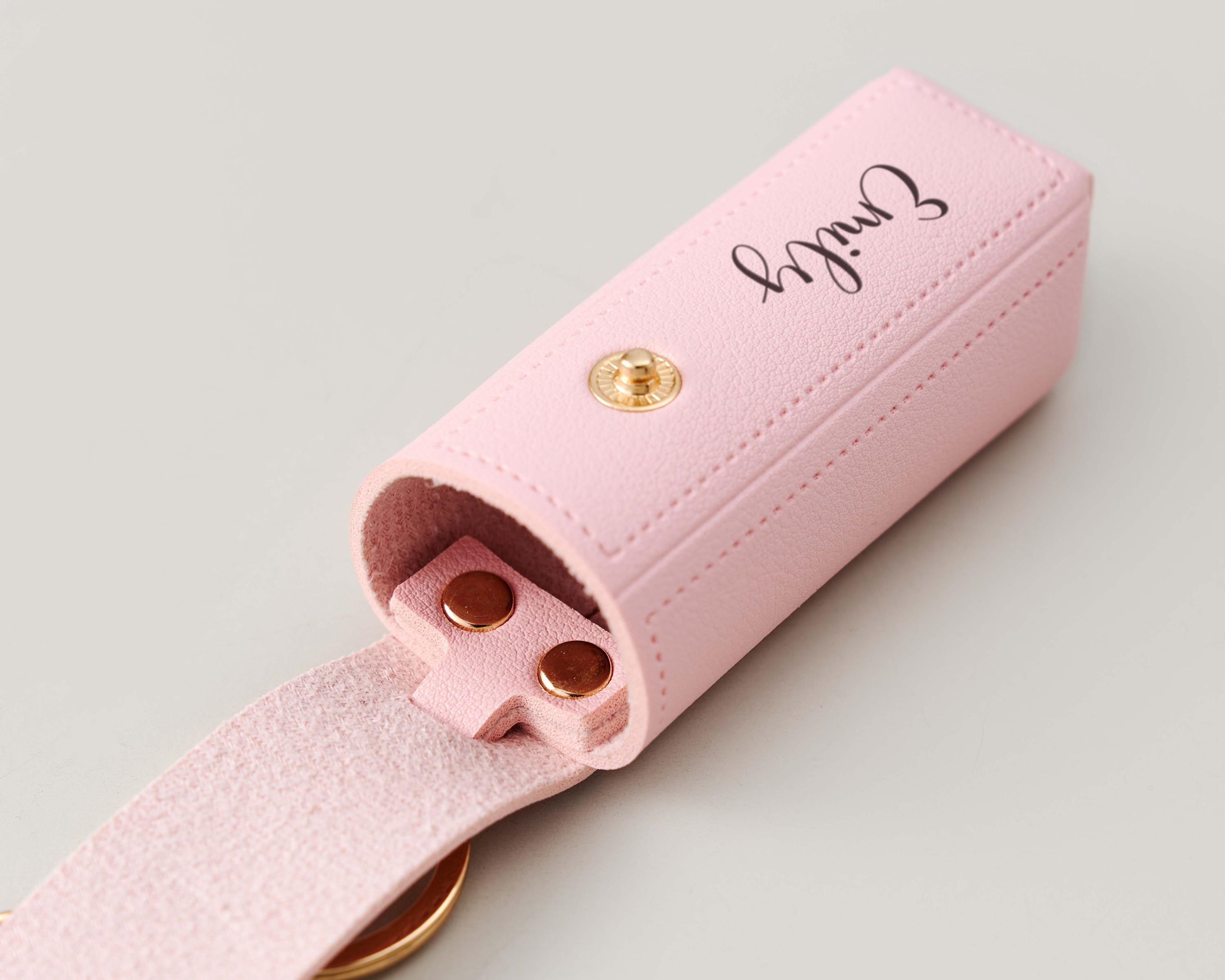 Engraved Birth Flower Lipstick Keychain Case with Mirror