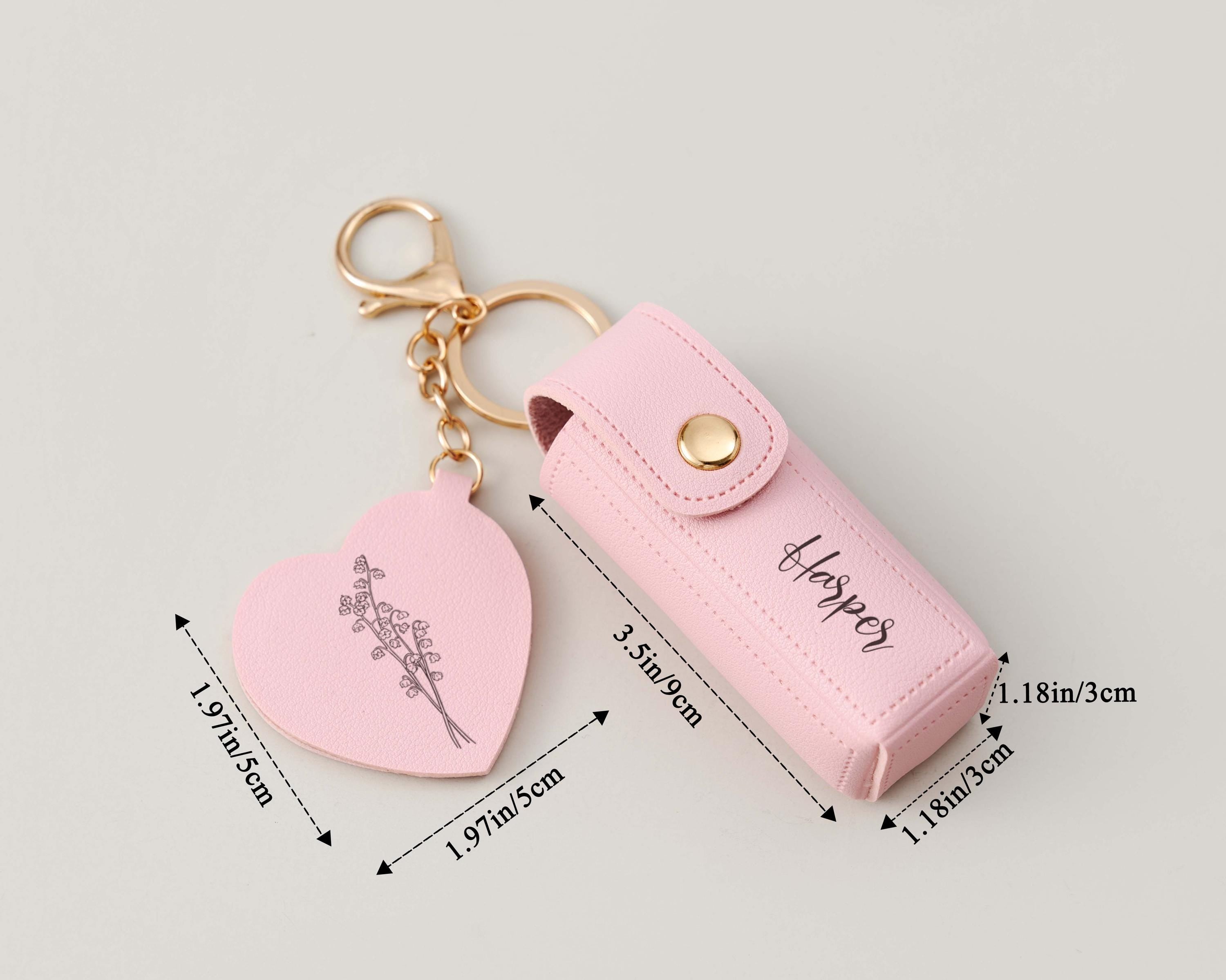 Engraved Birth Flower Lipstick Keychain Case with Mirror