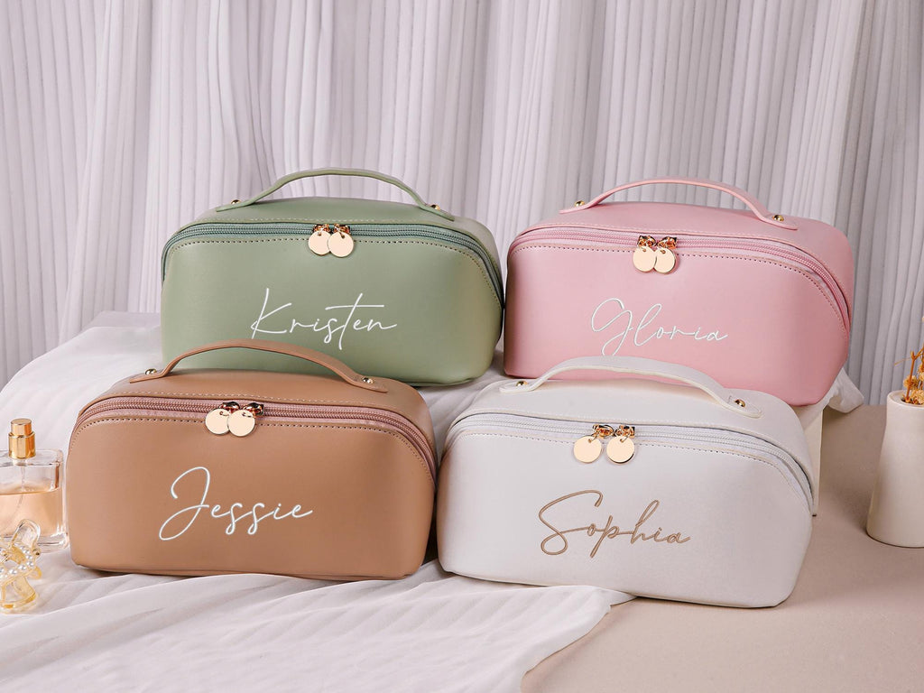 Personalized Leather Embroidered Makeup Bag
