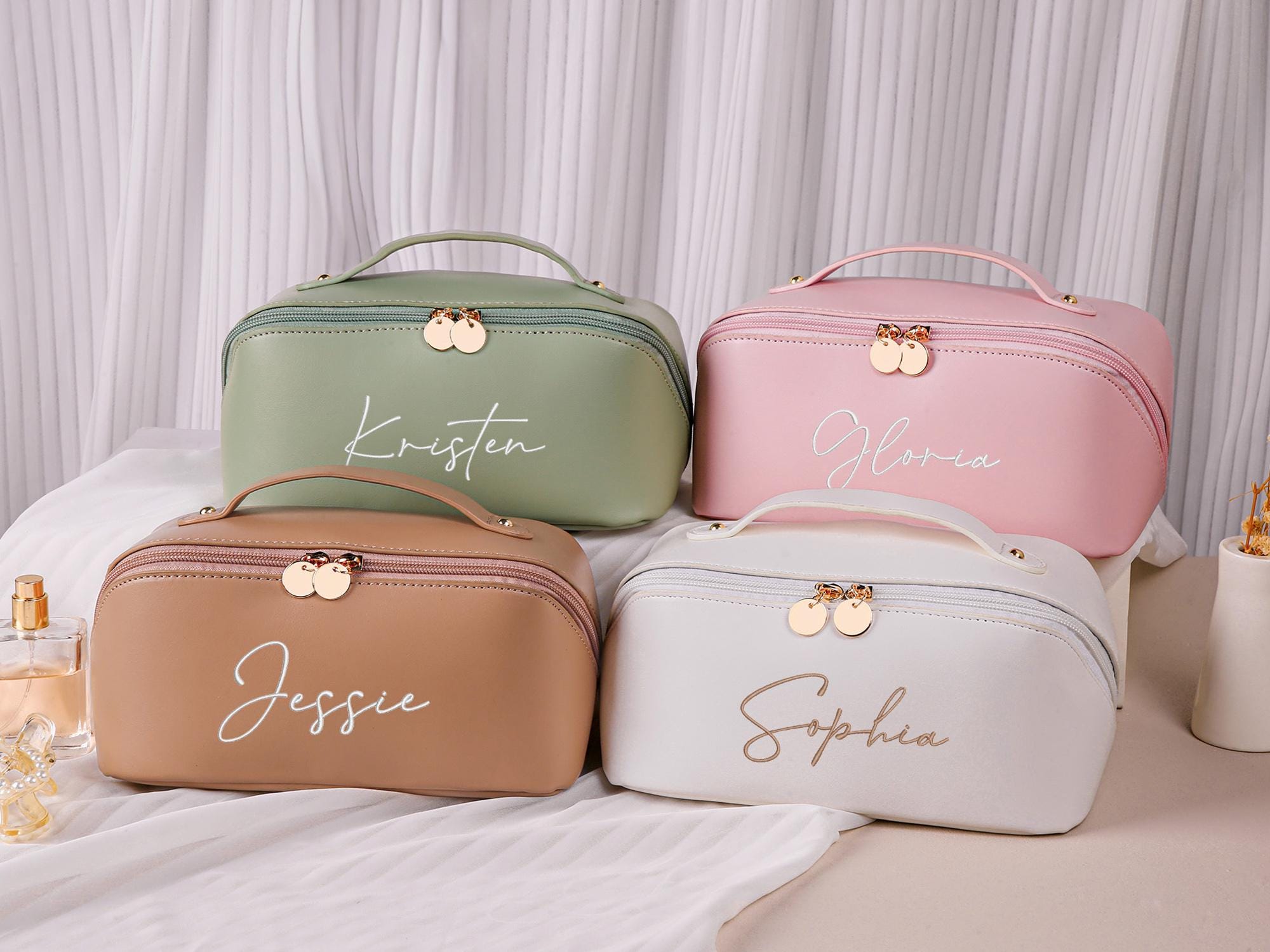 Personalized Leather Embroidered Makeup Bag