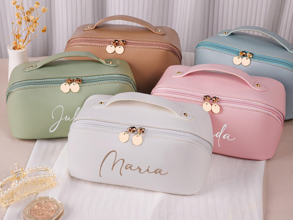 Personalized Leather Embroidered Makeup Bag