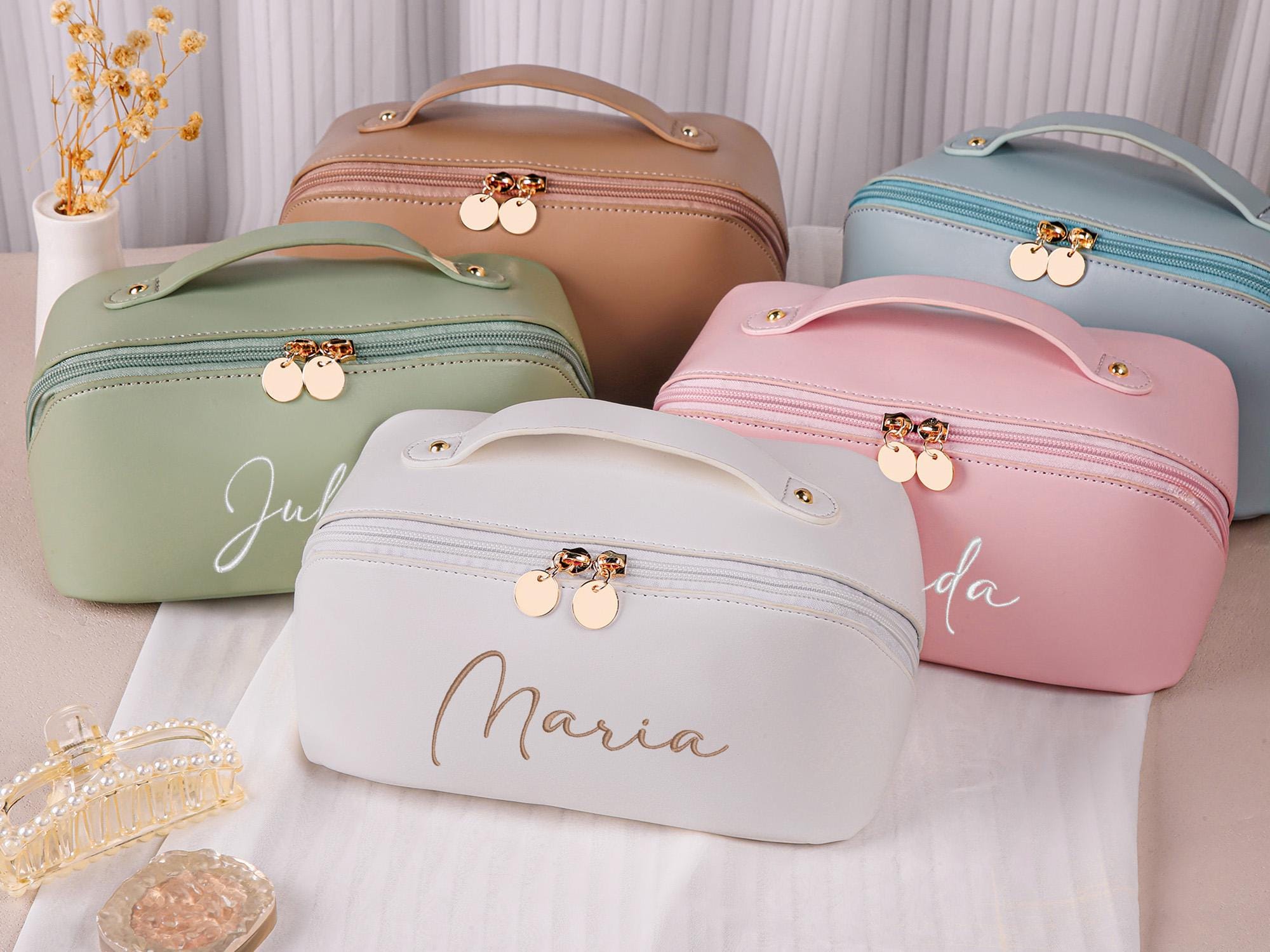 Personalized Leather Embroidered Makeup Bag