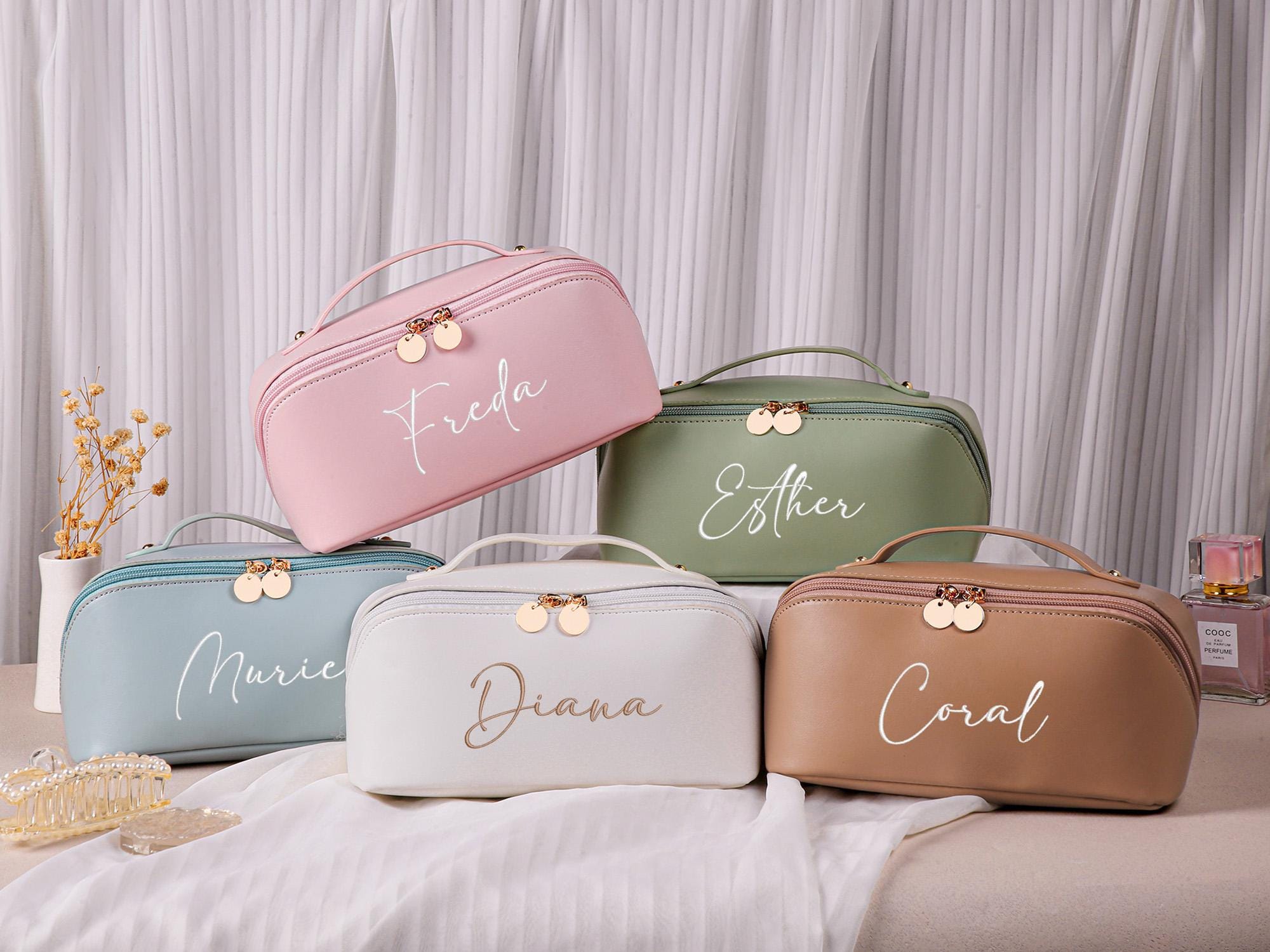 Personalized Leather Embroidered Makeup Bag