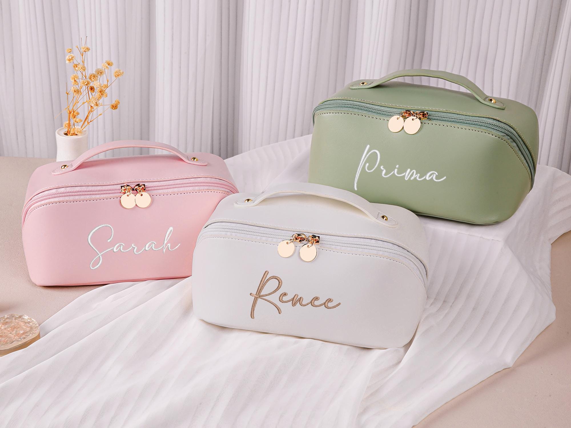Personalized Leather Embroidered Makeup Bag