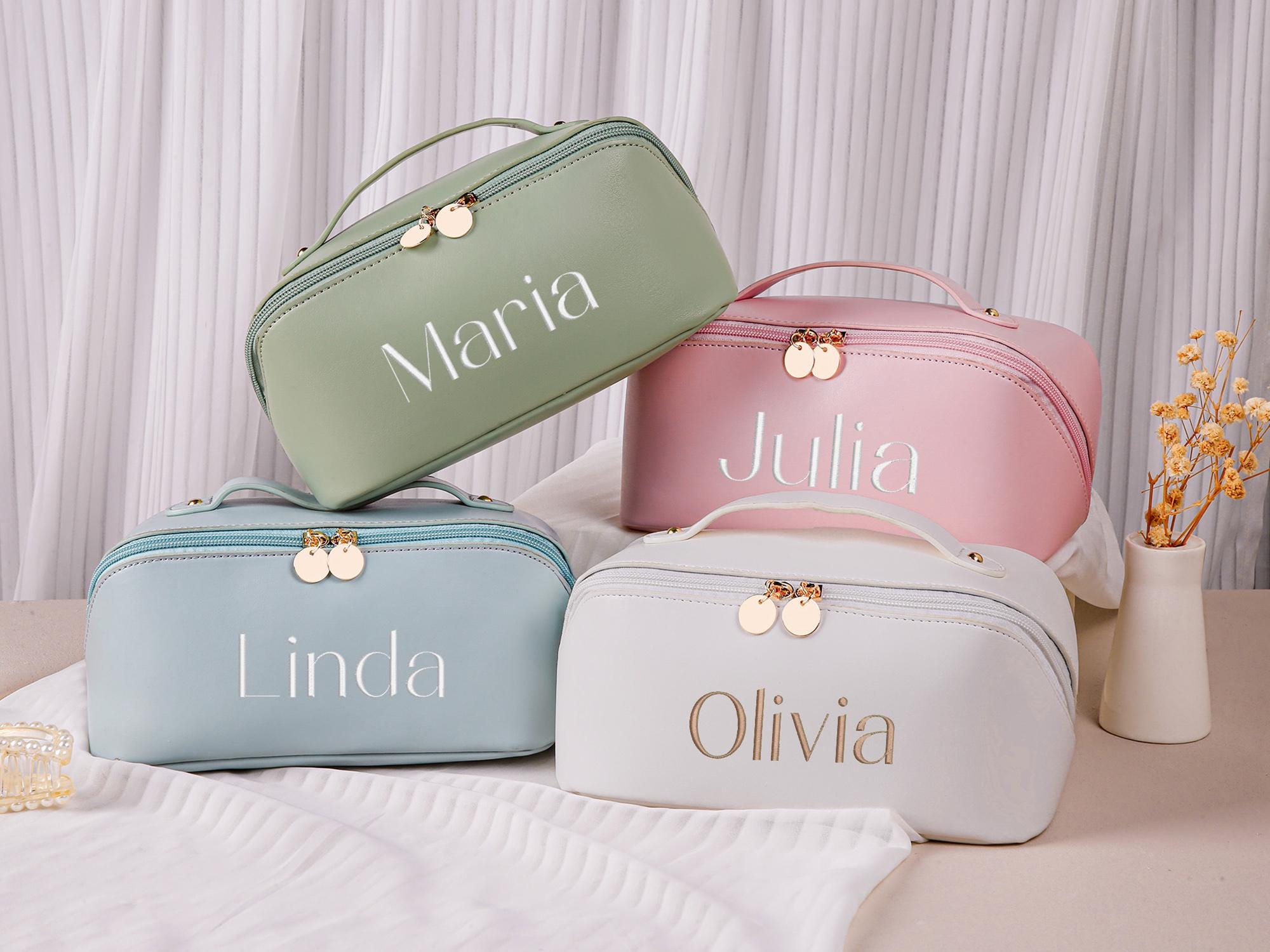 Personalized Leather Embroidered Makeup Bag