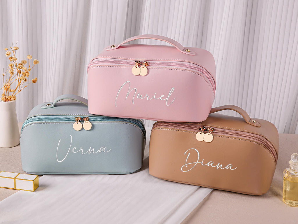 Personalized Leather Embroidered Makeup Bag