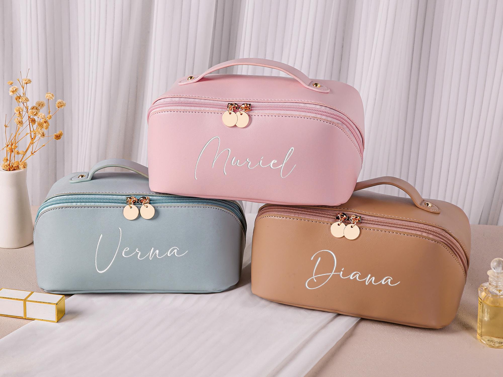 Personalized Leather Embroidered Makeup Bag