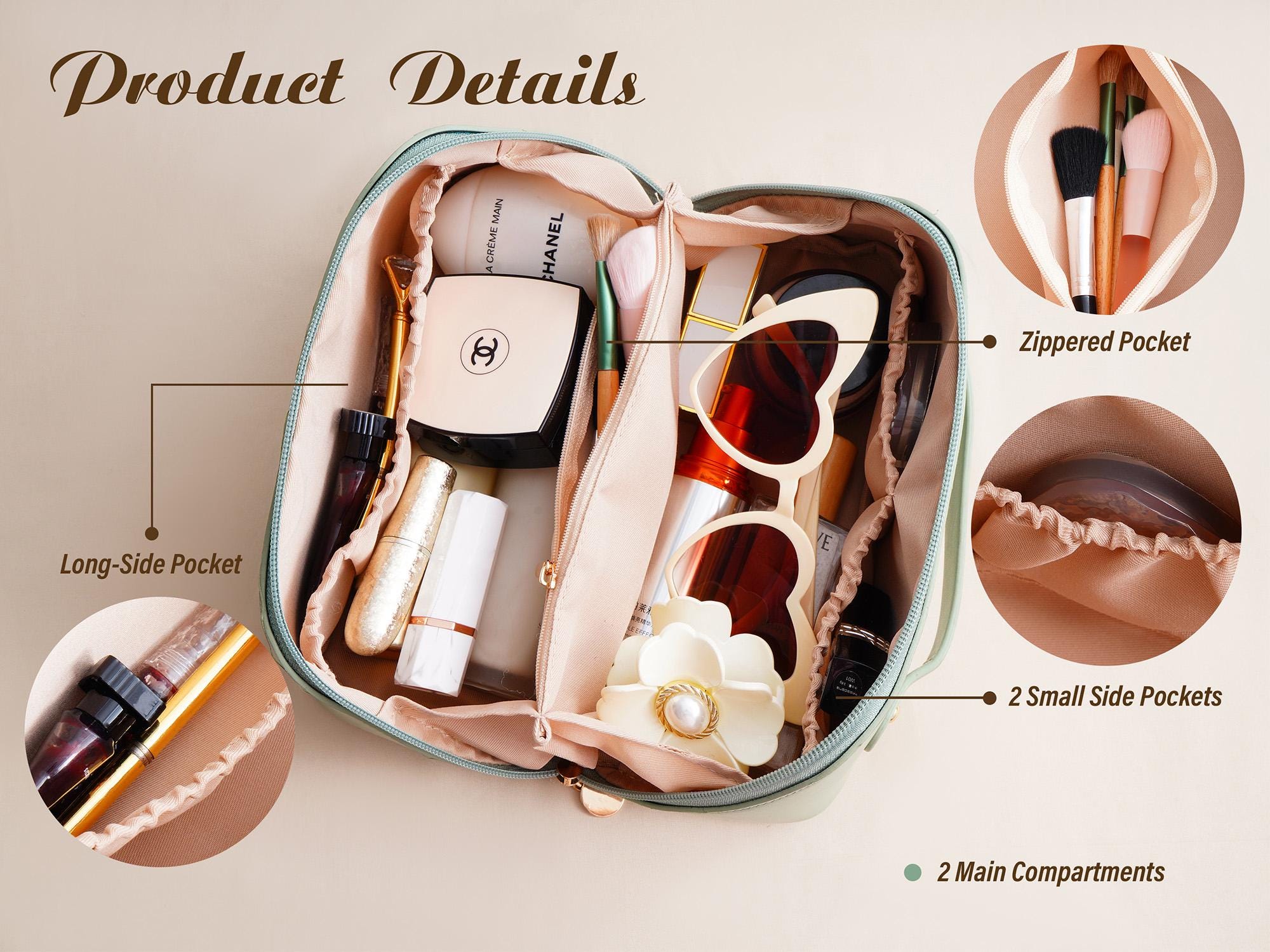 Personalized Leather Embroidered Makeup Bag